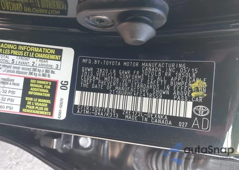 2015 Toyota Corolla Le из США, поврежденный, VIN 2T1BURHE4FC418559